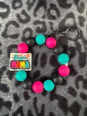 Boujee MAMA Beaded Keychain - Pink, Teal, Black